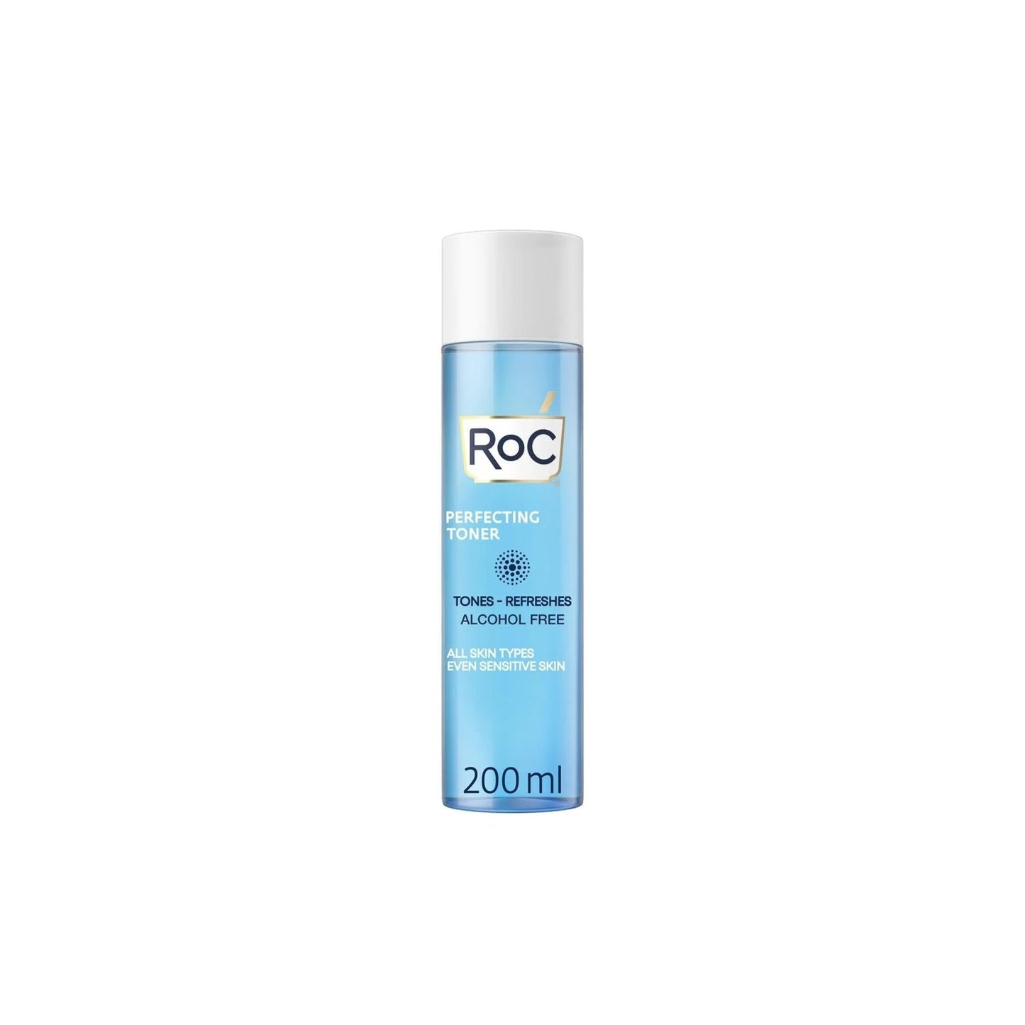 RoC Perfecting Toner bottle, 200 ml, blue liquid, white cap, for all skin types on Tampa Home & Garden Store