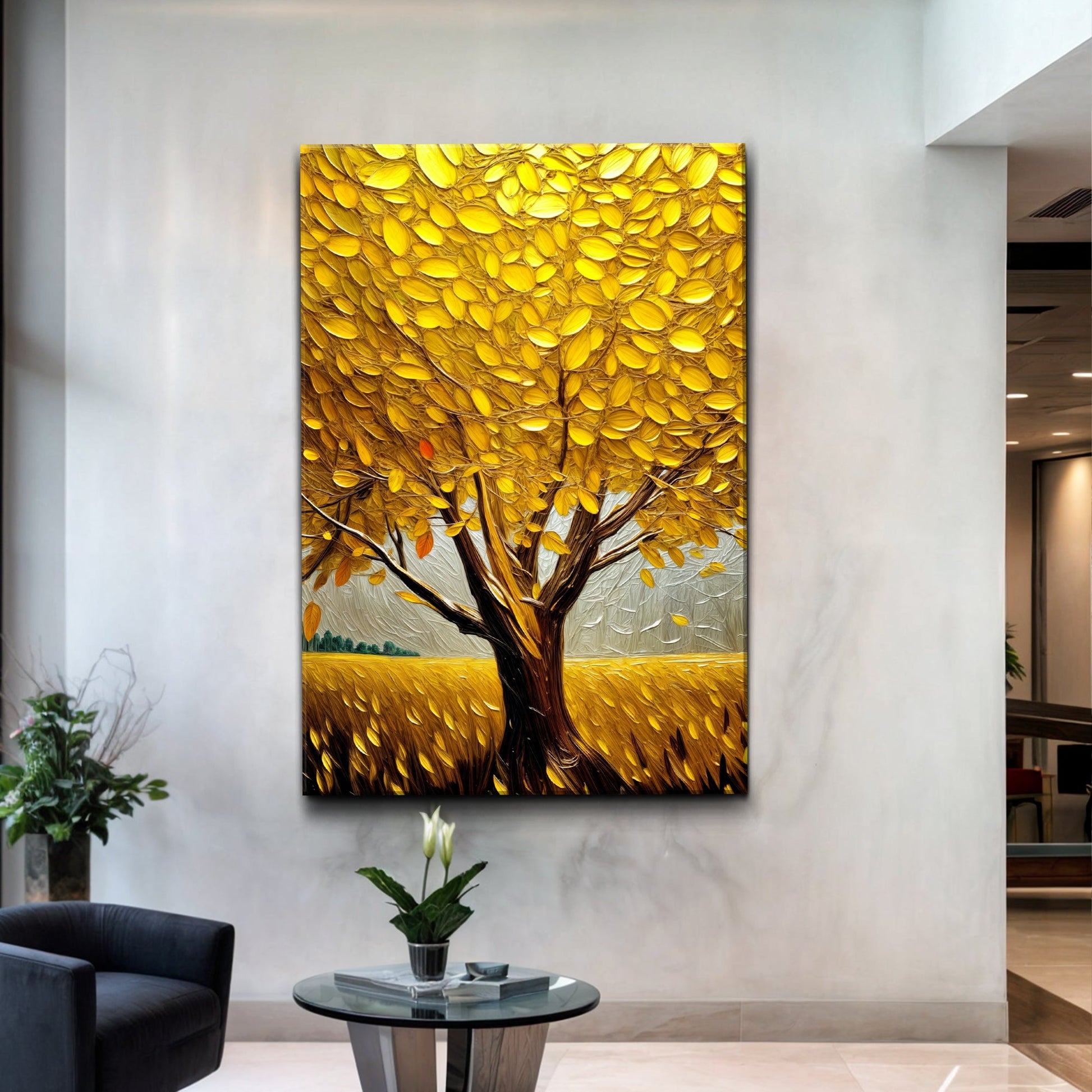 Golden Tree Breeze Wall Art canvas by Tailored Canvases with golden leaves tree texture on Tampa Home & Garden Store