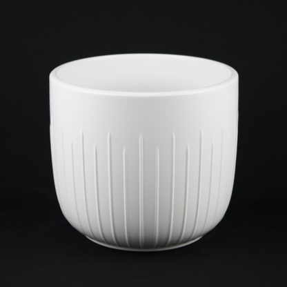 3-Piece White Stoneware Planter Pot Set with Vertical Groove Texture