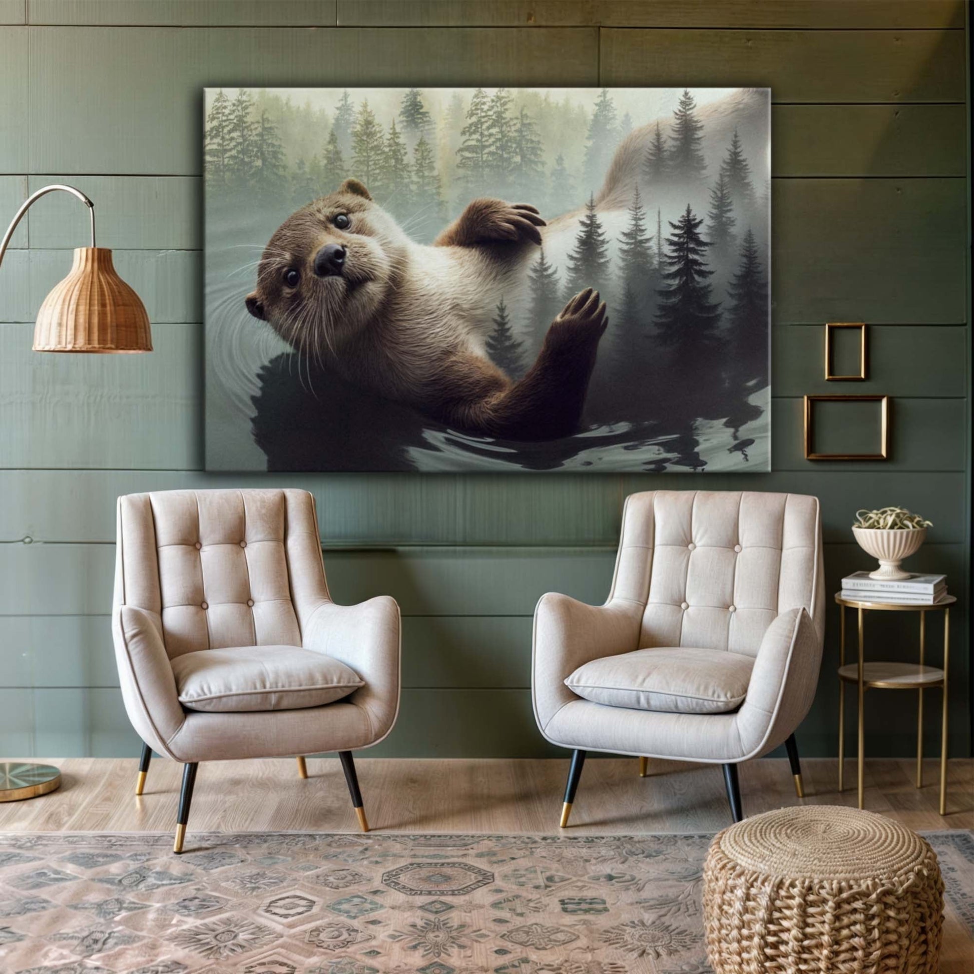 Otter Double Exposure Canvas Wall Art by Tailored Canvases in forest tones on Tampa Home & Garden Store