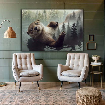 Otter Double Exposure Canvas Wall Art by Tailored Canvases in forest tones on Tampa Home & Garden Store