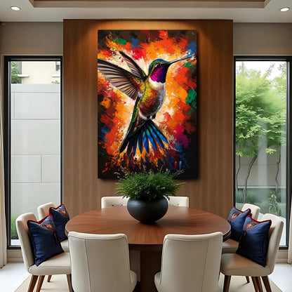 Humming Bird Abstract Wall Art canvas by Tailored Canvases with vivid colorful background on Tampa Home & Garden Store