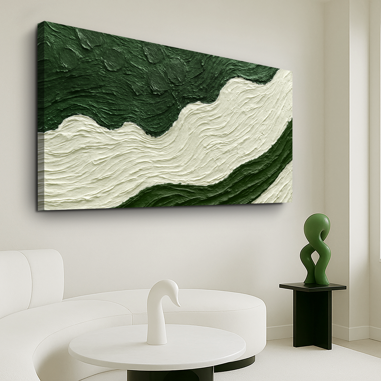 Green Rivers Abstract Wall Art VII canvas by Tailored Canvases with green ivory waves on Tampa Home & Garden Store