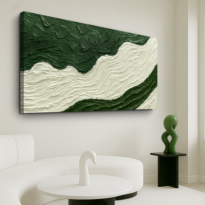 Green Rivers Abstract Wall Art VII canvas by Tailored Canvases with green ivory waves on Tampa Home & Garden Store