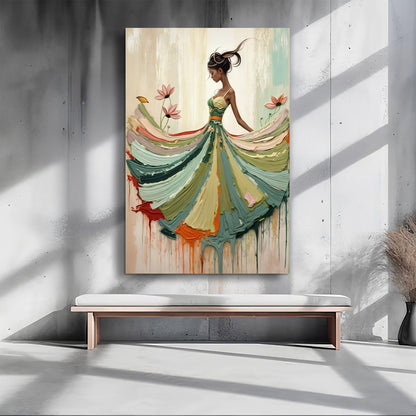 Blooming Modern Abstract Wall Art canvas by Tailored Canvases with flowing pastel gown on Tampa Home & Garden Store