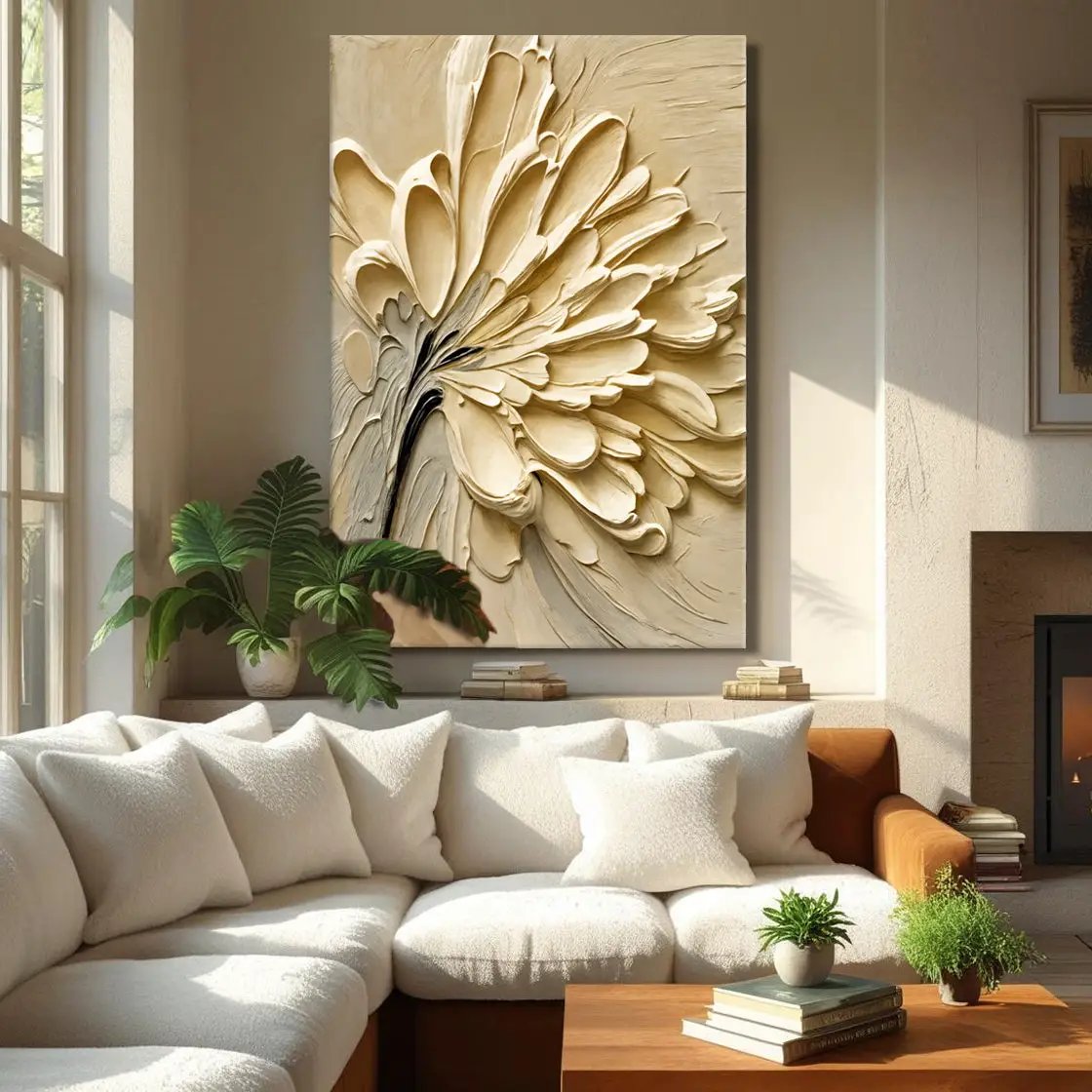 Flower Splatter Wall Art canvas beige cream 3D petals Tailored Canvases crafting canvas on Tampa Home & Garden Store