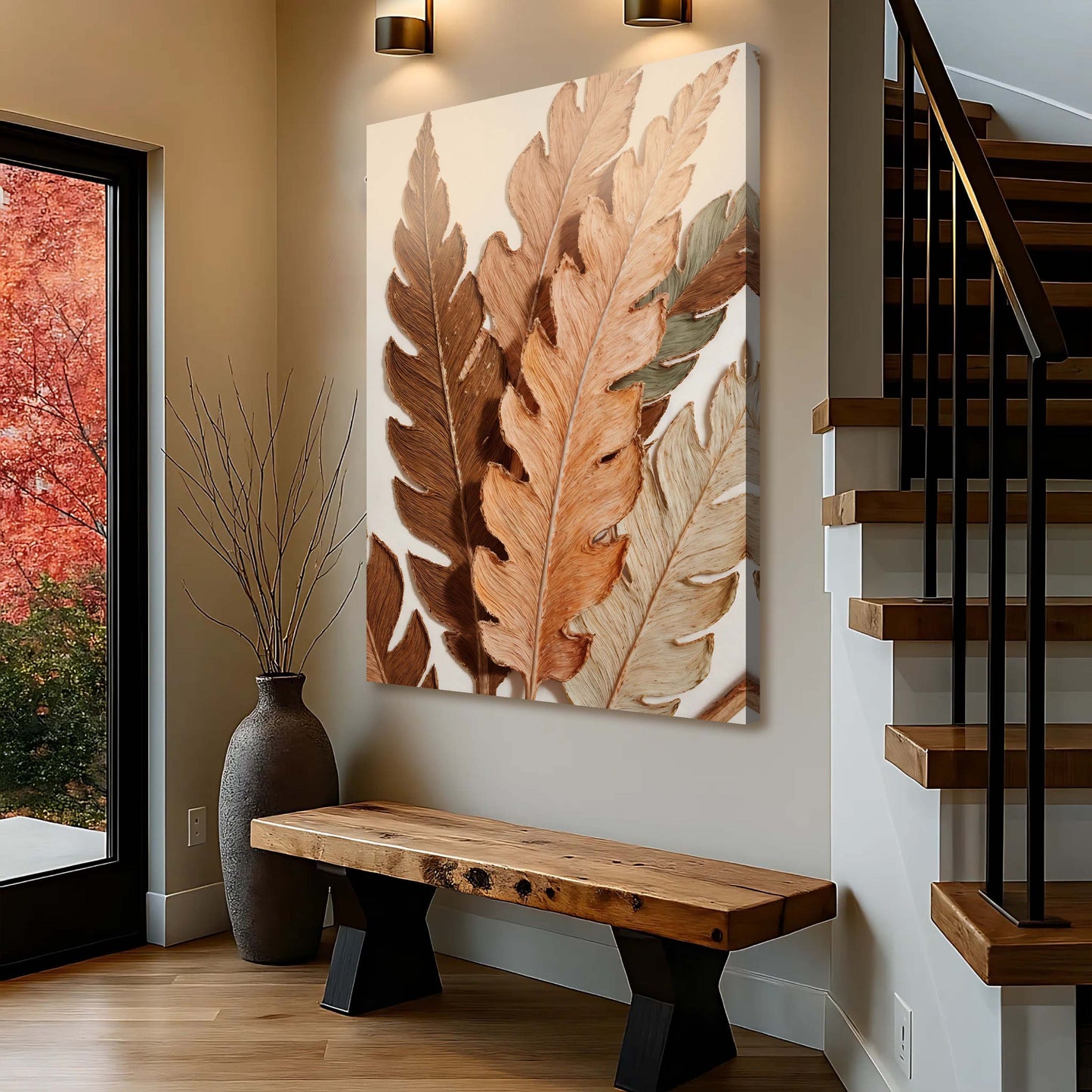 Abstract Autum Leaves Canvas wall art with large brown textured leaves by Tailored Canvases on Tampa Home & Garden Store