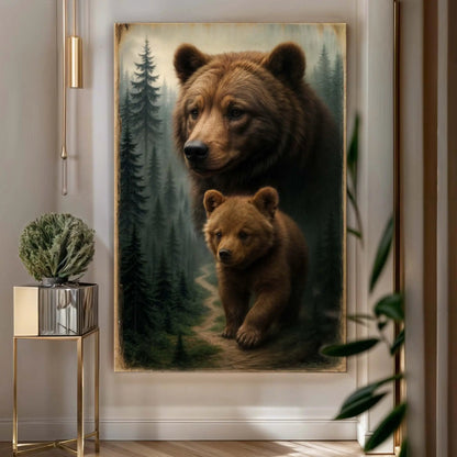 Canvas wall art Path of the Wild Kin Bear and Cub by Tailored Canvases, two bears in a forest on Tampa Home & Garden Store