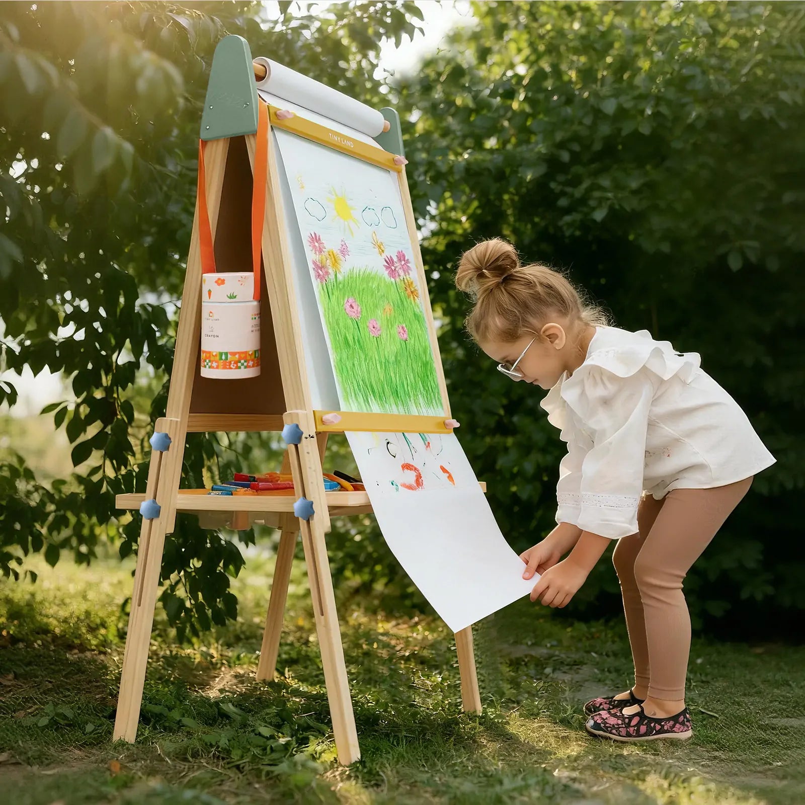 Tiny Land INC 3-in-1 Kids Easel with wooden frame, paper roll, storage tray on Tampa Home & Garden Store