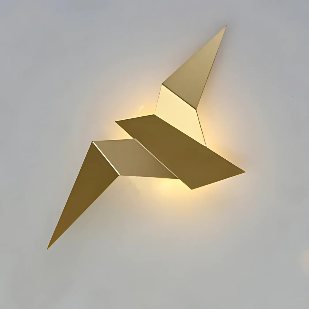 Origami LED Wall Lamp by Moktan Sabai, gold metal wall light with angular shapes on Tampa Home & Garden Store