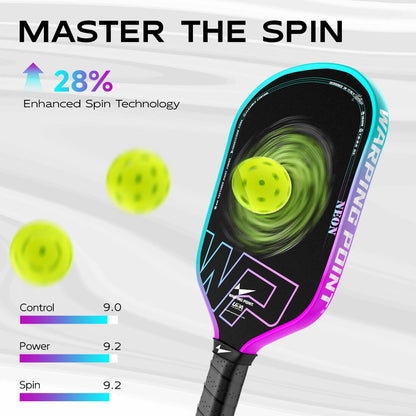 Warping Point Neon Pickleball Paddle Gen 3 turquoise edge black face with three neon balls on Tampa Home & Garden Store