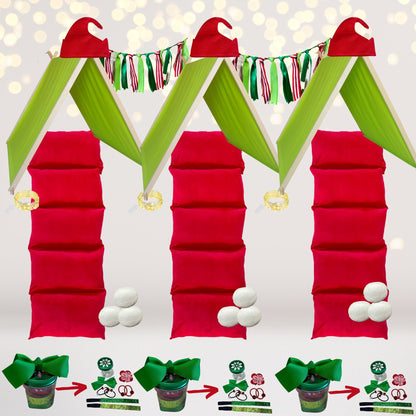 Little Elf Christmas Sleepover Set play tents (3) with red cushions and colorful garland on Tampa Home & Garden Store