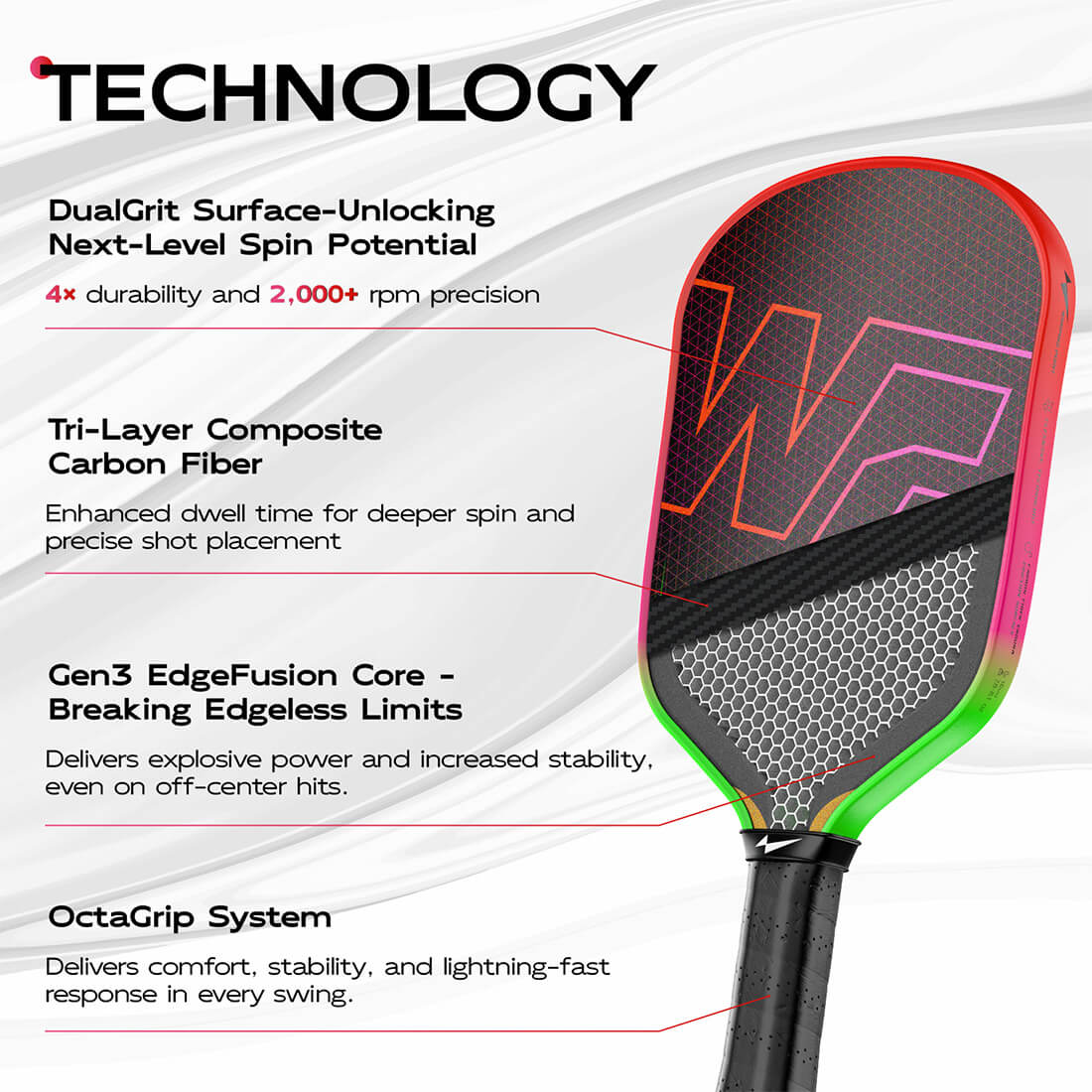 Rainbow Pickleball Paddle Gen 3 by Warping Point with rainbow face and carbon fiber core on Tampa Home & Garden Store