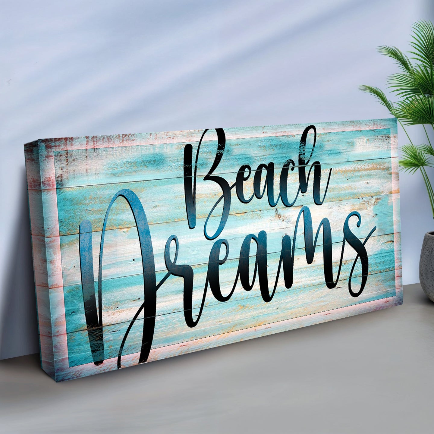 Beach Dreams Sign II canvas by Tailored Canvases, turquoise wood panel for crafting decor on Tampa Home & Garden Store