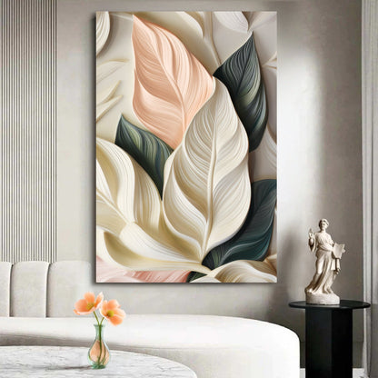 Elegant 3D pastel leaf canvas wall art Tailored Canvases; peach, cream and sage leaves on Tampa Home & Garden Store