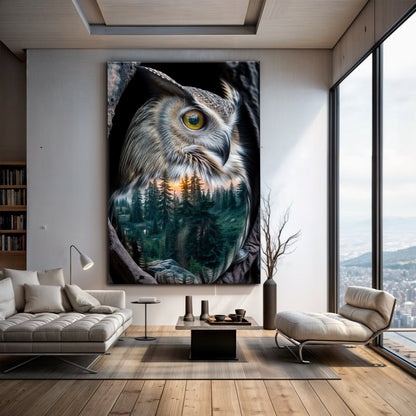 Owl Double Exposure Canvas Wall Art by Tailored Canvases, crafting canvas with forest scene on Tampa Home & Garden Store