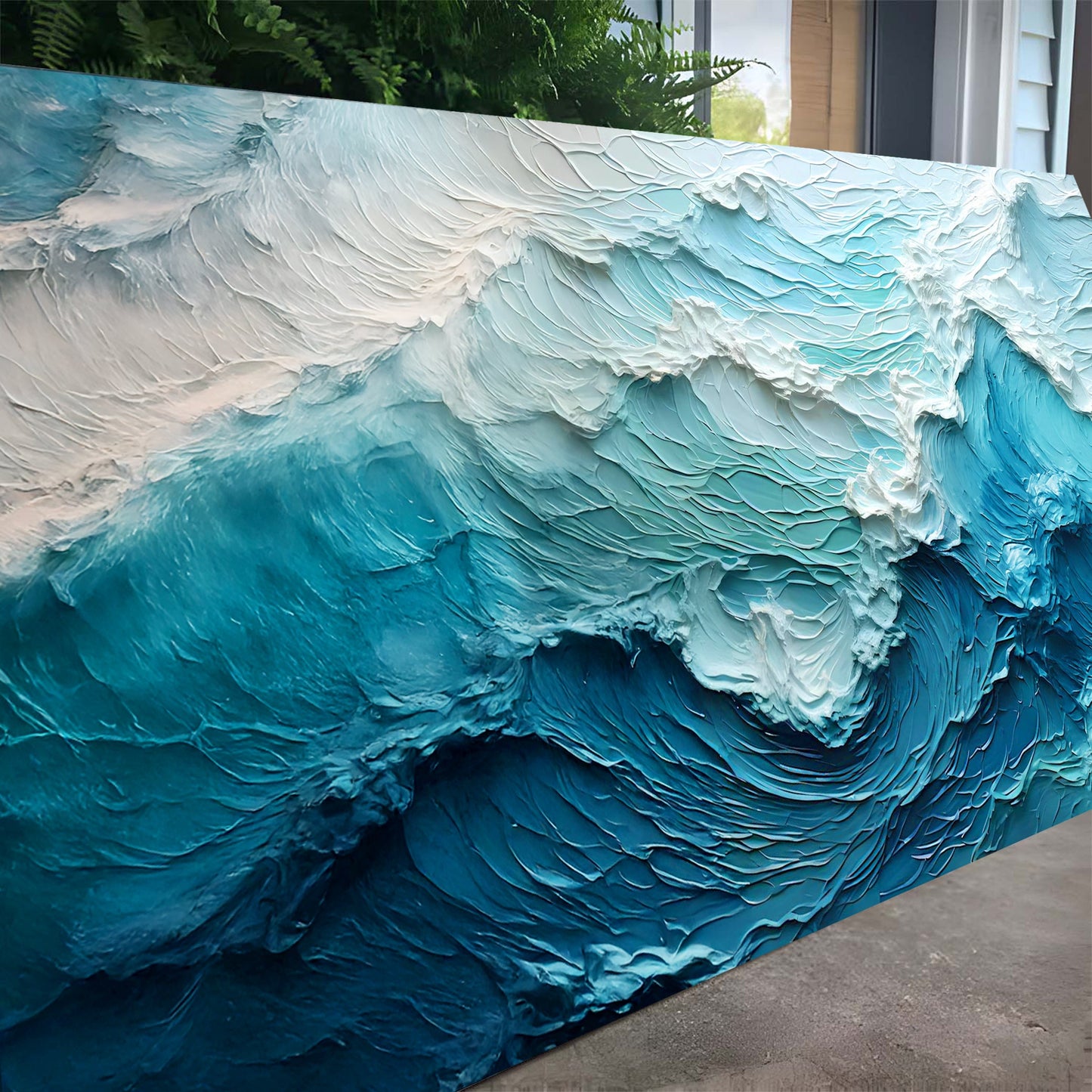 Blue Ocean Coastal Wall Art II canvas with textured relief in blue hues by Tailored Canvases on Tampa Home & Garden Store