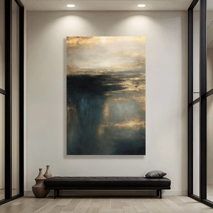 Cloudscape Glimmer Wall Art canvas with gold accents over moody blue-gray gradient on Tampa Home & Garden Store