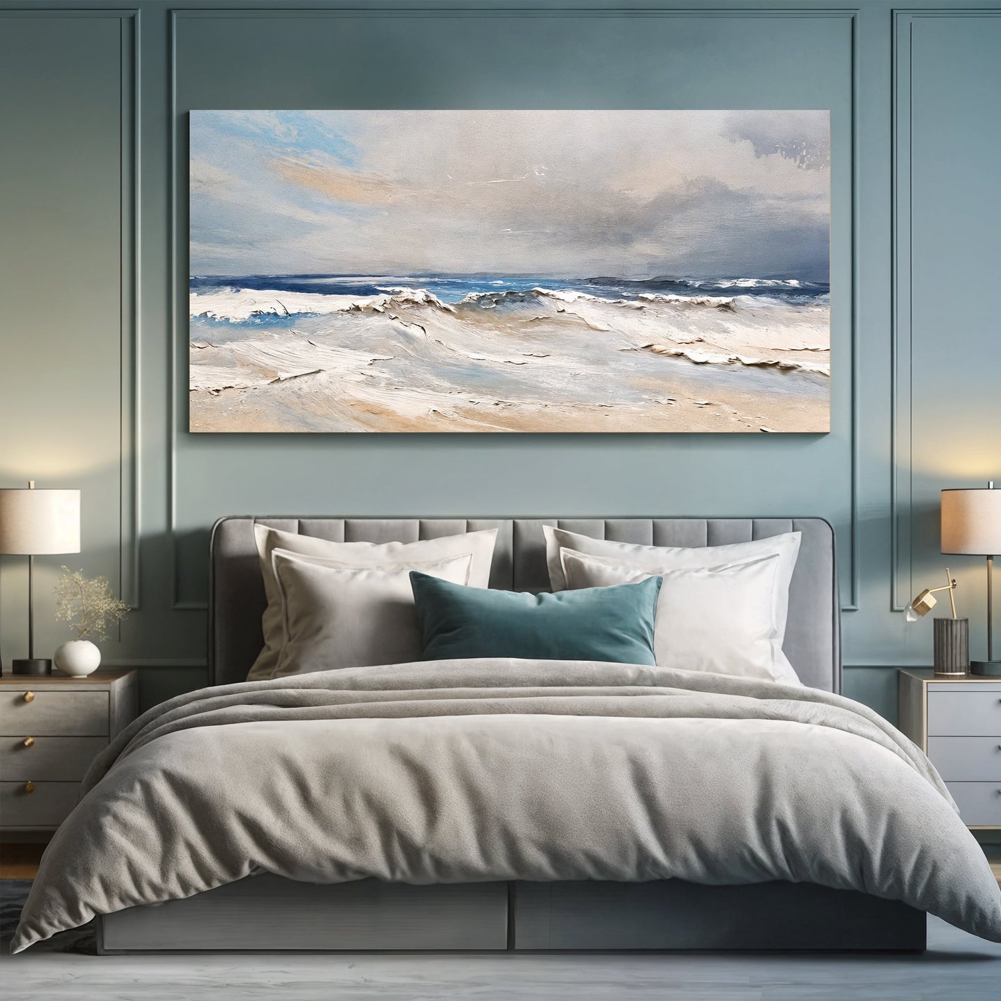 Canvas Serene Ocean Wave Coastal Wall Art IX by Tailored Canvases in blue beige tones on Tampa Home & Garden Store