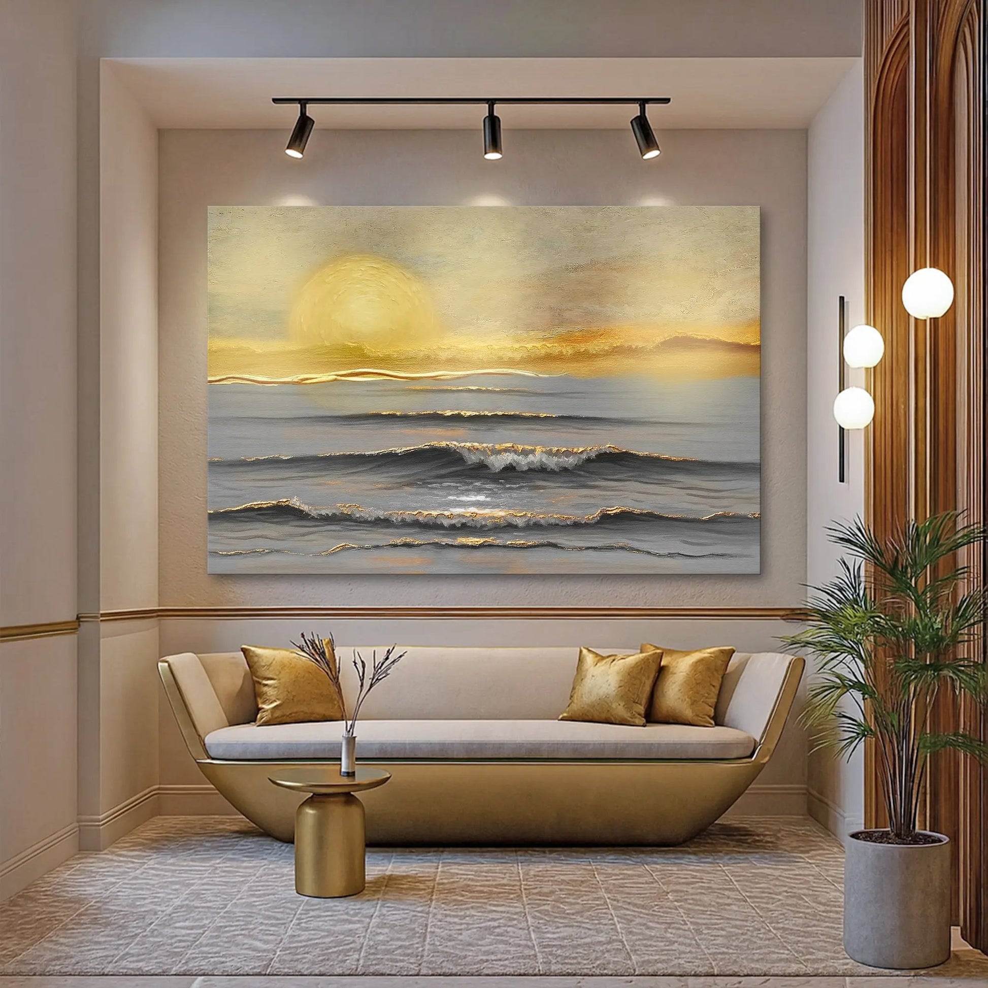 Golden Horizon Calm Wall Art crafting canvas by Tailored Canvases, seascape with golds blues on Tampa Home & Garden Store
