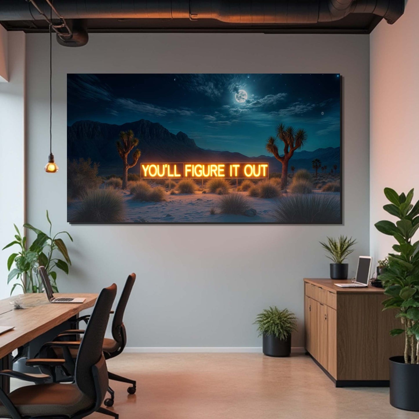 You'll Figure It Out motivational canvas wall art with desert night scene and neon sign on Tampa Home & Garden Store