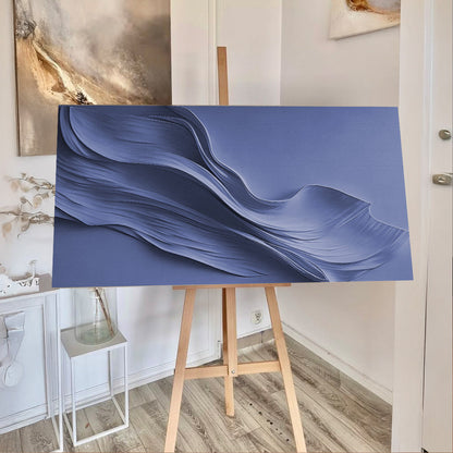 Canvas Midnight Navy Minimalist Wall Art by Tailored Canvases with abstract waves on easel on Tampa Home & Garden Store