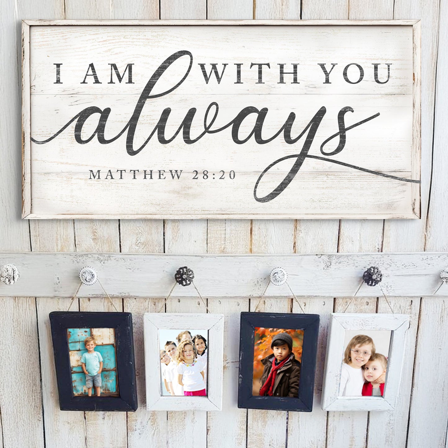Canvas sign Matthew 28:20 I Am With You Always, distressed white by Tailored Canvases on Tampa Home & Garden Store