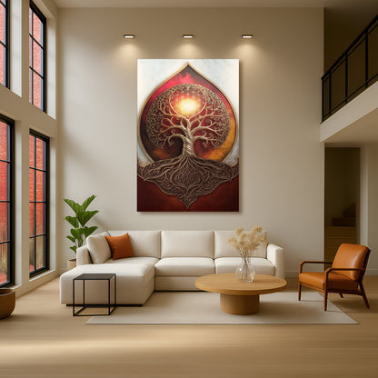Canvas Tree of Life Sacred Geometry Abstract Wall Art in warm red and gold by Tailored Canvases on Tampa Home & Garden Store