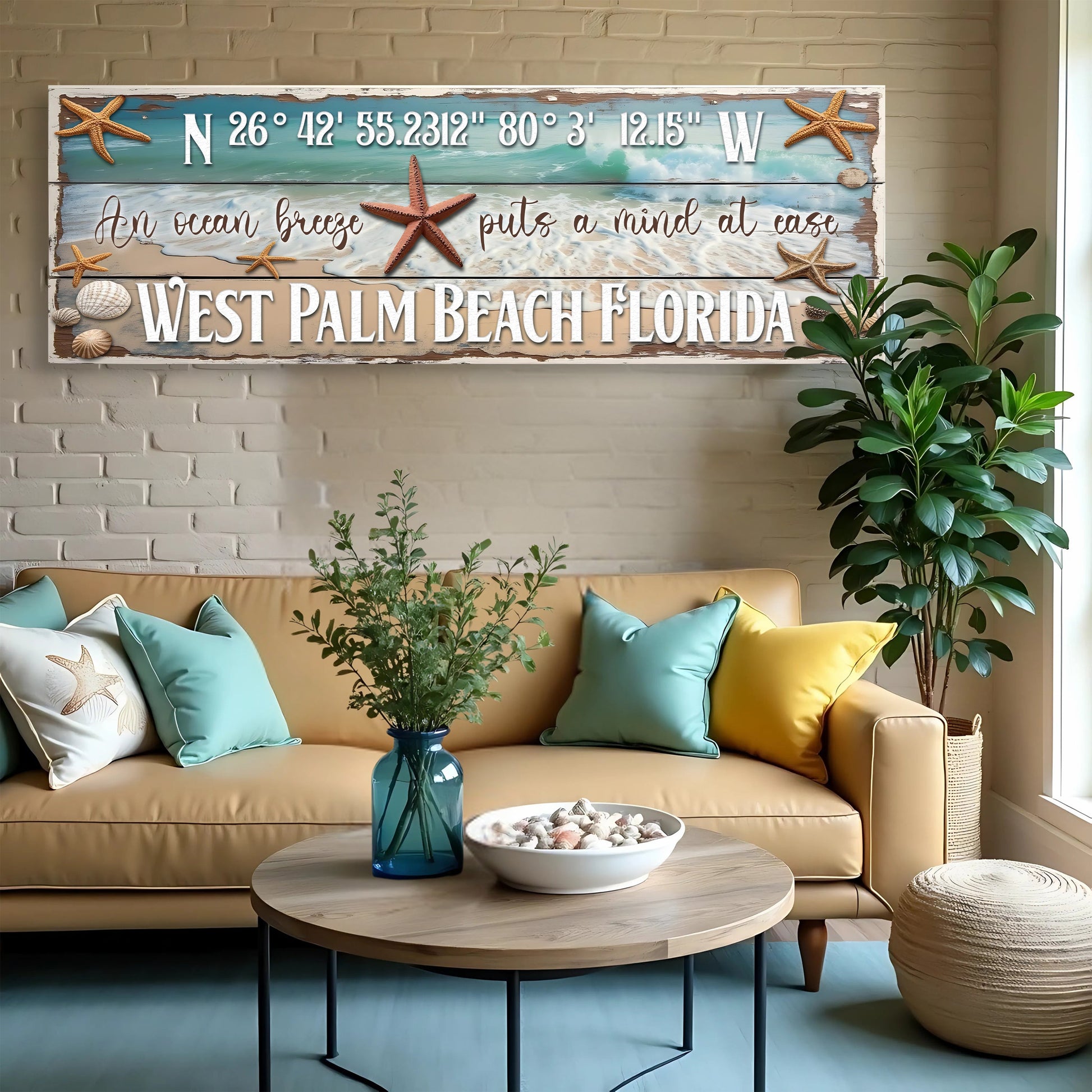 Canvas Personalized Beach House Coastal Sign III by Tailored Canvases with teal wood on Tampa Home & Garden Store