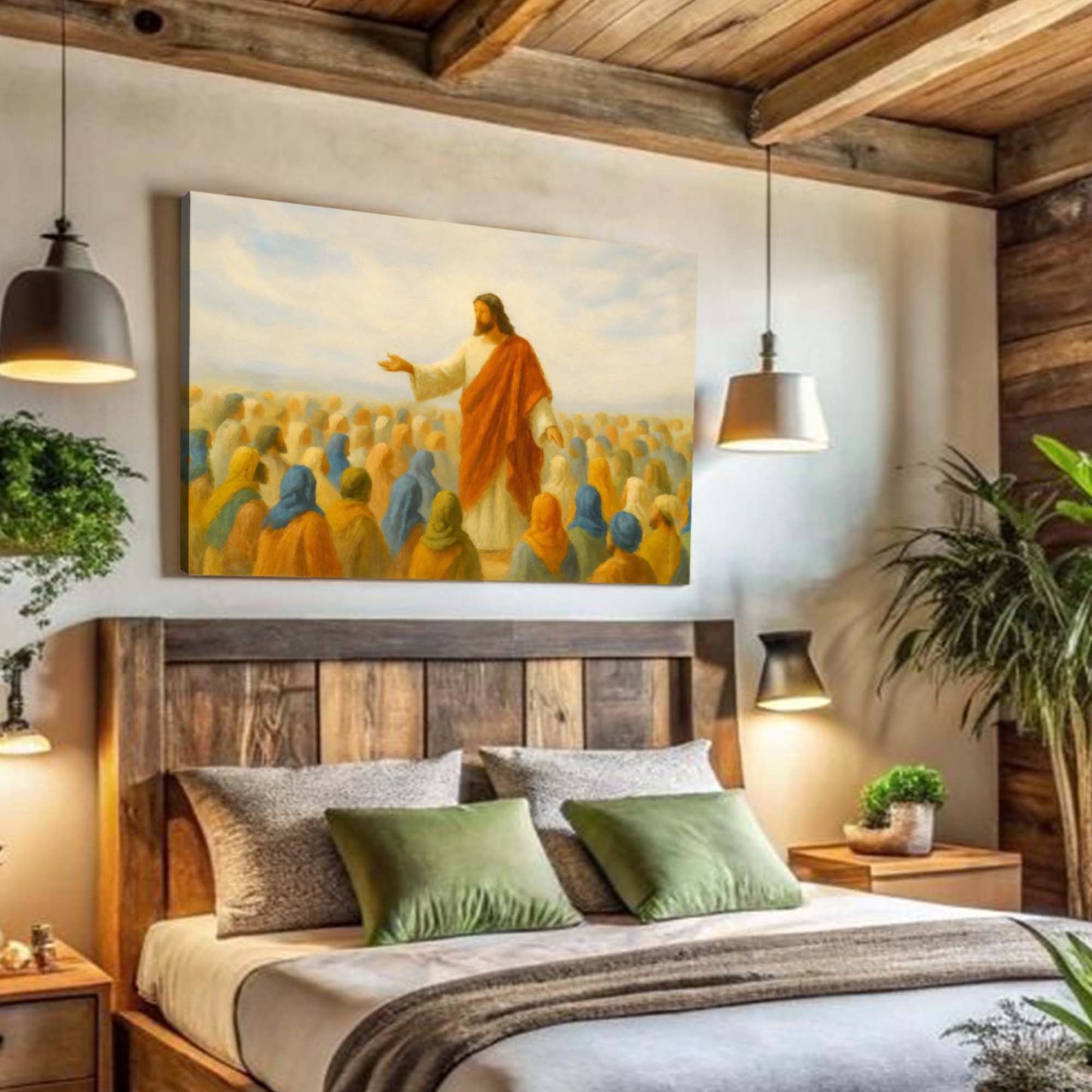 Jesus Speaking To Crowd Faith Wall Art II canvas by Tailored Canvases, rustic living room decor on Tampa Home & Garden Store