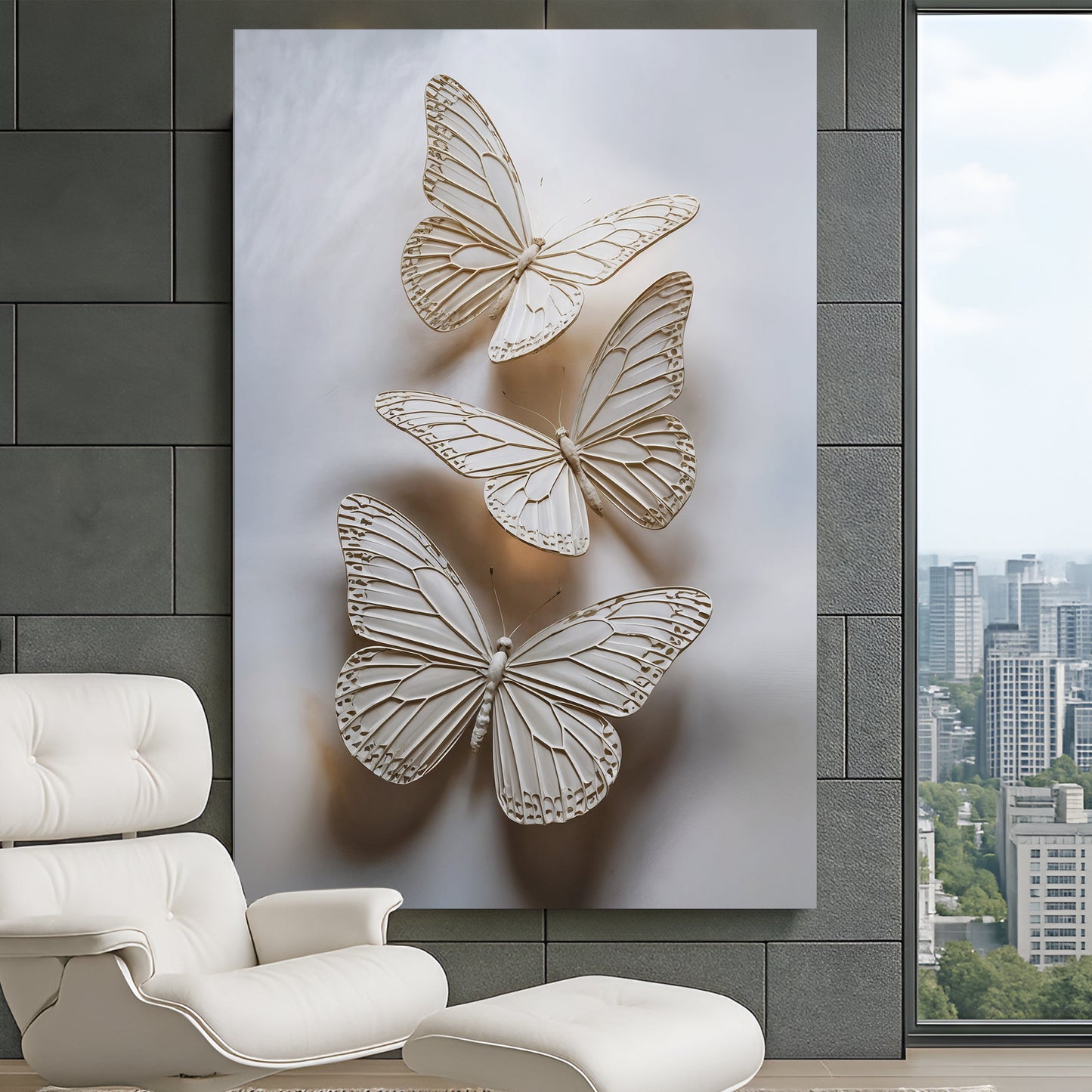 Delicate Flight Wall Art canvas Tailored Canvases white butterfly motifs on gray background on Tampa Home & Garden Store