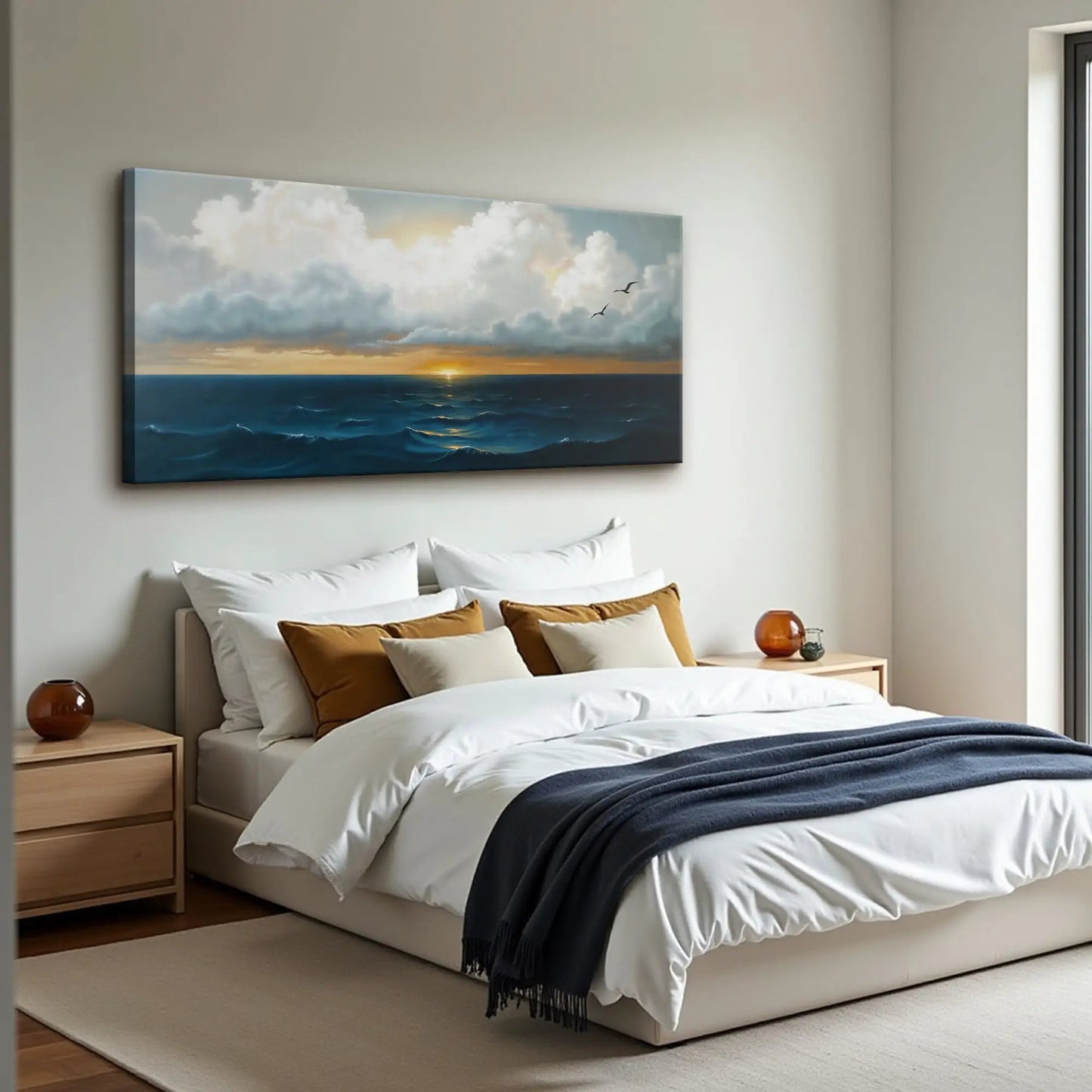 Waterscape Abstract Wall Art II canvas of ocean waves at sunset with clouds and birds on Tampa Home & Garden Store