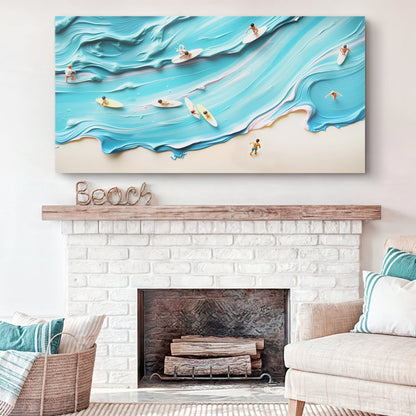 Abstract Aerial View Beach Wall Art canvas Tailored Canvases teal swirls with surfers on Tampa Home & Garden Store