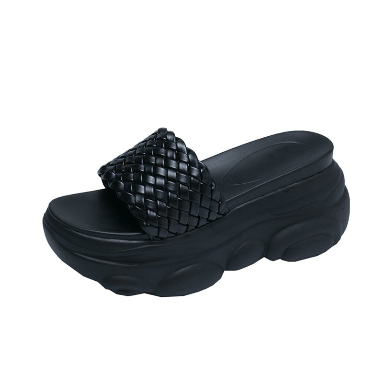 Stevvex black woven leather platform sandal open-toe slip-on for indoor outdoor use on Tampa Home & Garden Store