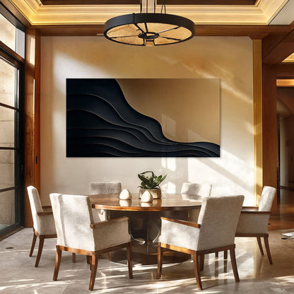 Black And Gold Minimalist Abstract X canvas by Tailored Canvases with black waves on beige on Tampa Home & Garden Store