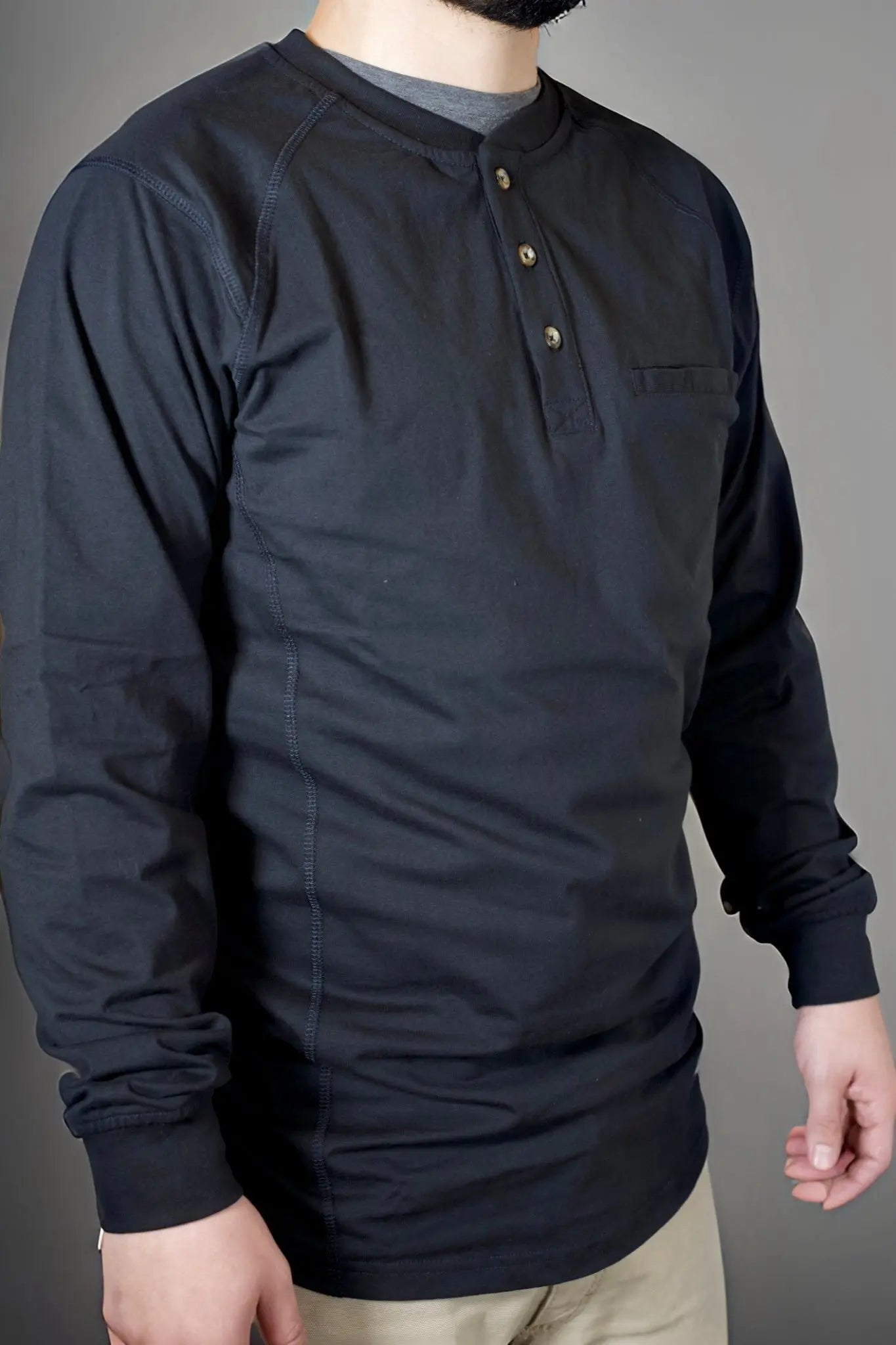 3-Button Henley Shirt Black by Static FR with chest pocket, Shirts & Tops on Tampa Home & Garden Store