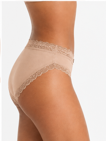 Organic Lace Mid-rise Brief beige organic cotton with scalloped lace trim Net Positive on Tampa Home & Garden Store