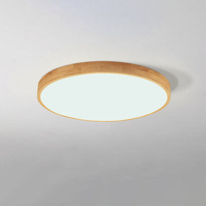 Nordic Solid Wood Round Ultra Thin LED Flush Mount Ceiling Light 18W