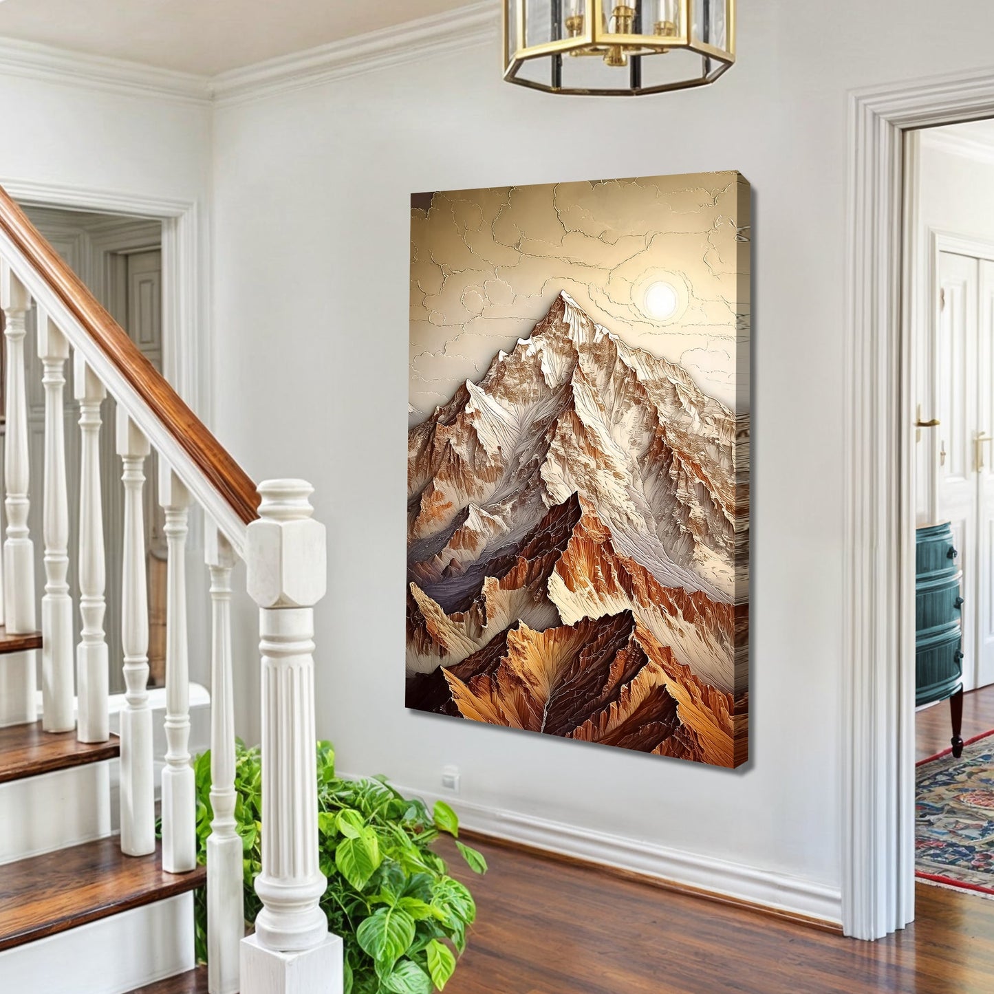 3D Minimalist Mountain Wall Art canvas by Tailored Canvases, metallic bronze multi-panel artwork on Tampa Home & Garden Store