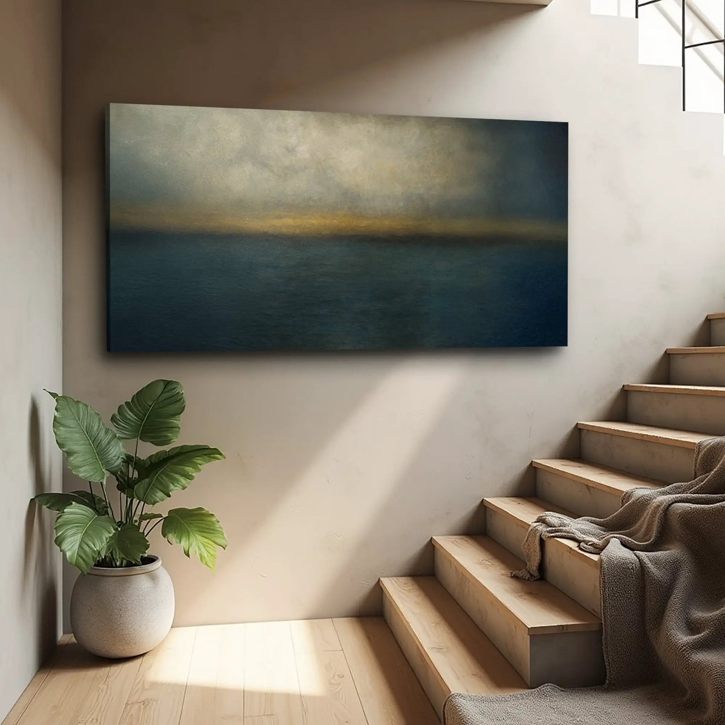 Waterscape Abstract Wall Art canvas by Tailored Canvases, large teal-to-gold gradient seascape on Tampa Home & Garden Store