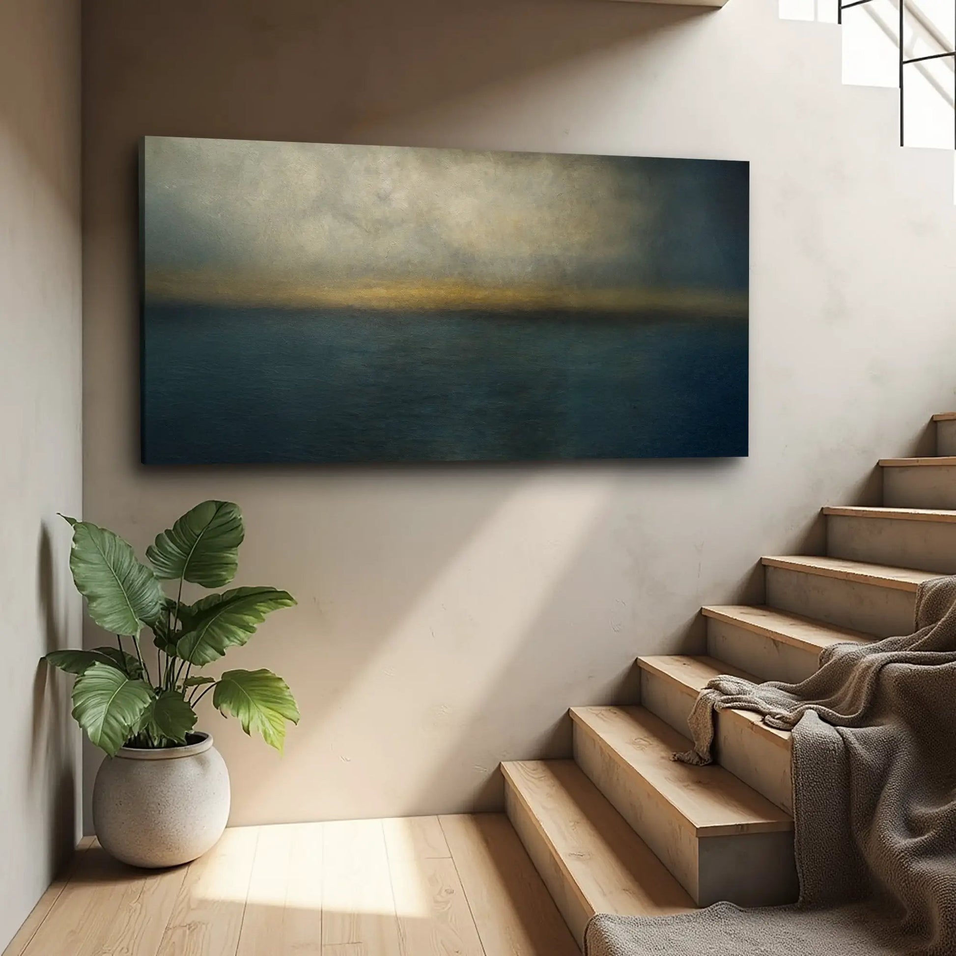 Waterscape Abstract Wall Art canvas by Tailored Canvases, large teal-to-gold gradient seascape on Tampa Home & Garden Store