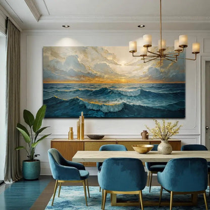 Canvas Waterscape Abstract Wall Art XI by Tailored Canvases; sea waves with gold sunset on Tampa Home & Garden Store
