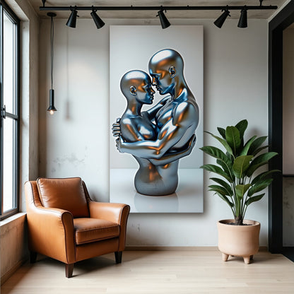 Eternal Love Figure Abstract canvas by Tailored Canvases with metallic embracing figures on wall on Tampa Home & Garden Store