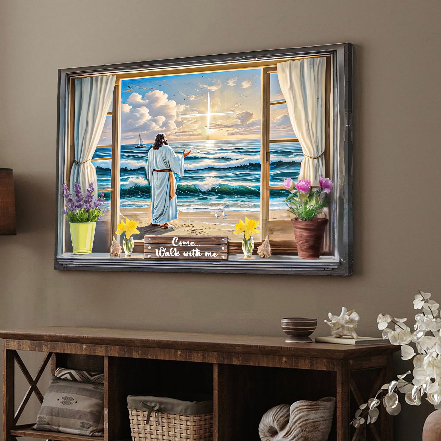 Come Walk With Me Faith Sign V canvas by Tailored Canvases featuring Jesus and flowers on Tampa Home & Garden Store