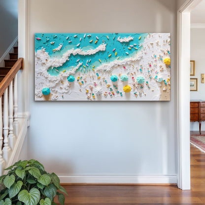Beach Days Wall Art XI canvas with turquoise ocean, white foam and colorful beach umbrellas on Tampa Home & Garden Store