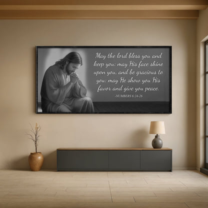 Canvas Faith Sign III by Tailored Canvases with grayscale praying scene and white scripture on Tampa Home & Garden Store