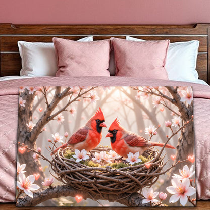 3D Cardinals Wall Art canvas by Tailored Canvases with two red cardinals on pink blossoms on Tampa Home & Garden Store