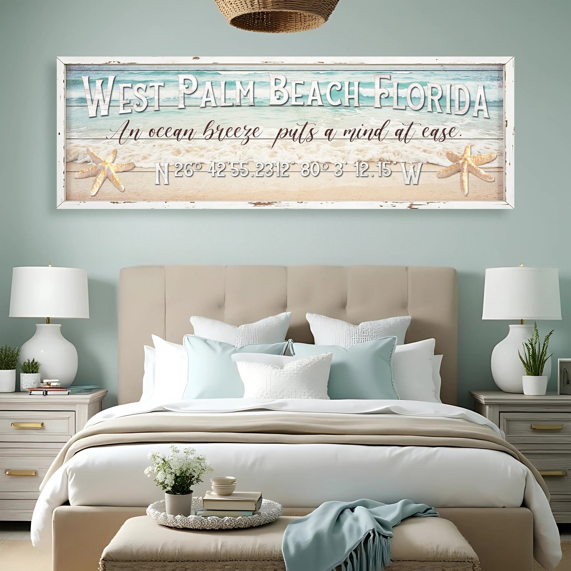 Beach House Coastal Sign canvas by Tailored Canvases West Palm Beach Florida on a frame on Tampa Home & Garden Store