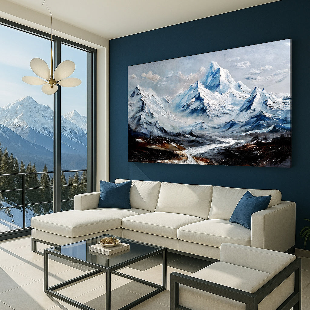 Mountain Minimalist Wall Art II canvas by Tailored Canvases, blue-white mountain landscape on Tampa Home & Garden Store