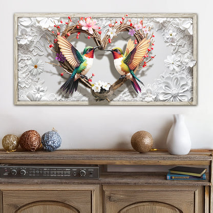 3D Hummingbirds Wall Art IV print by Tailored Canvases, wood frame with two vivid birds on Tampa Home & Garden Store